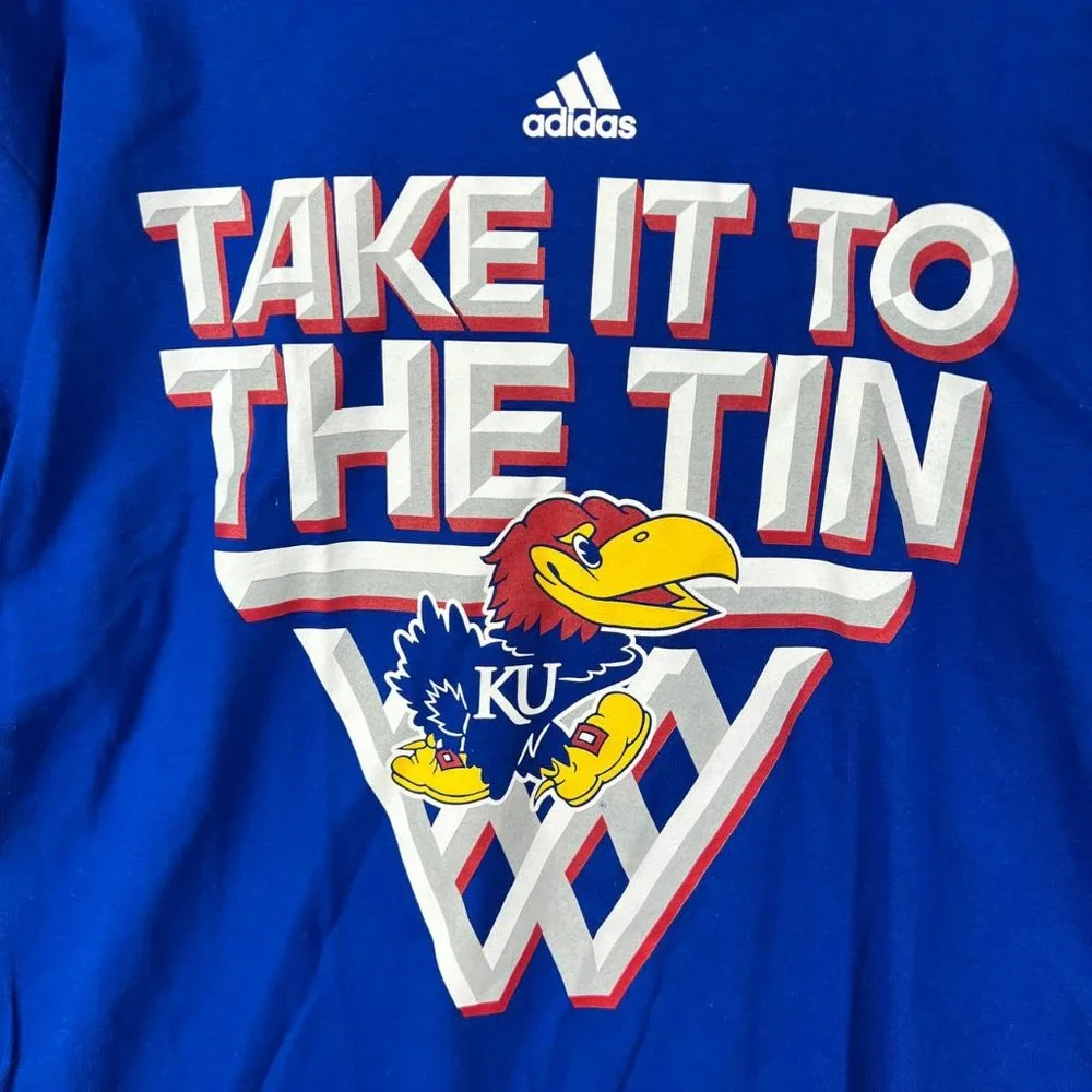 Kansas Jayhawks Basketball NCAA Large Adidas‎ Casual T-Shirt Blue New Men Cotton